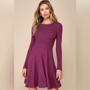Lulu’s Purple fit and flare ribbed Knit Dress NWT